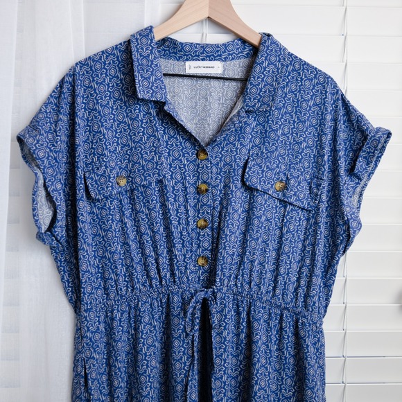 Lucky Brand Midi Shirt Dress‎ XL Blue Boho Cottagecore Prairie Pockets - Picture 3 of 10